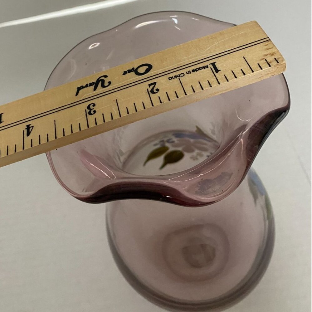 Fenton for Teleflora Hand-Painted Amethyst Glass Flower Vase With Ruffled Edge - Picture 5 of 5